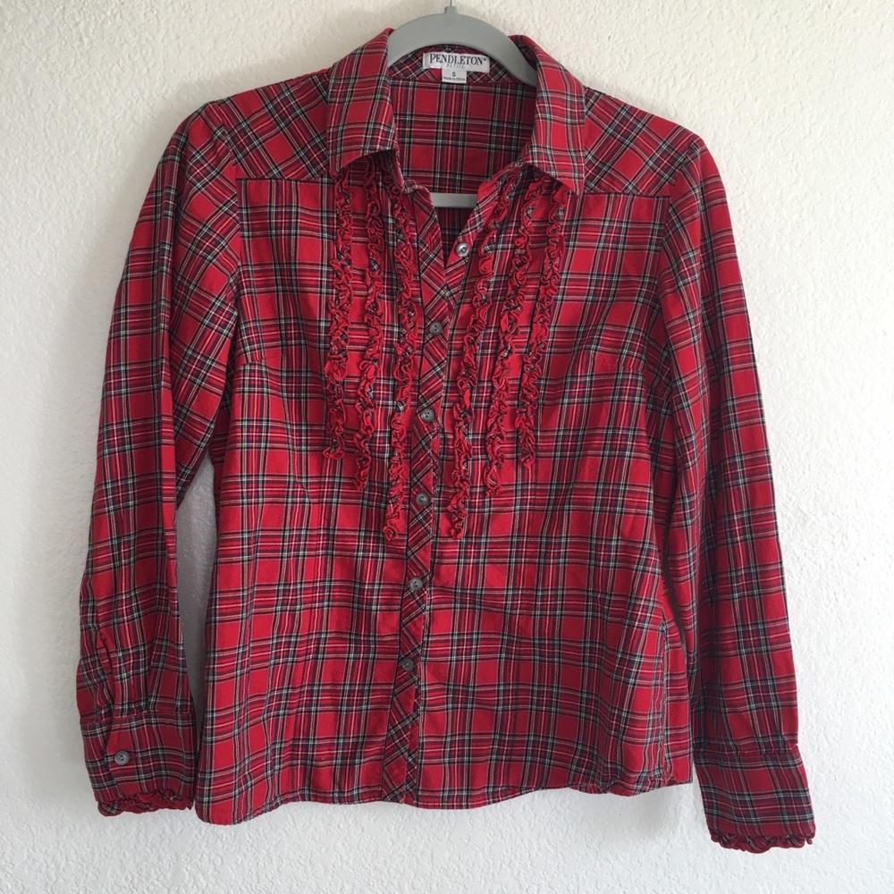 Vintage Pendleton Plaid Ruffle Button Up Shirt Top - Picture 2 of 7